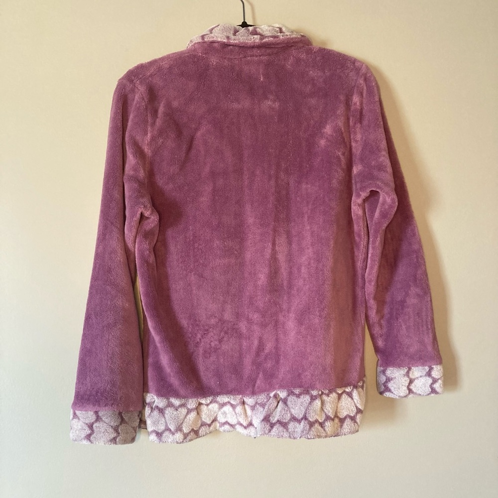 Solo Soprani Plush Pajamas L Purple Heart Ruffle Cozy Loungewear. - Picture 2 of 5